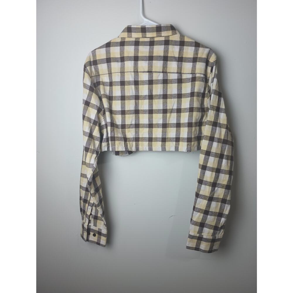 WEIV Cropped Flannel Pocket Plaid Women Size Large Long sleeve Collar - Picture 4 of 4
